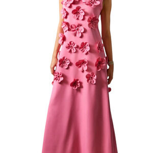 Sunfere Dress Women Large 3D Floral Maxi Sleeveless Pockets Bow Back Elegant NWT